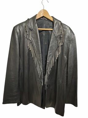 Vintage Francos Fringed Leather Blazer Jacket in Black